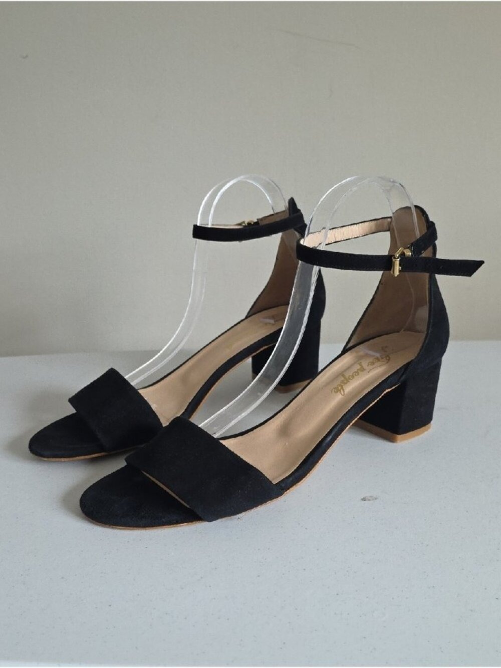 FREE PEOPLE | black faux suede ankle strap block heel sandals sz 40